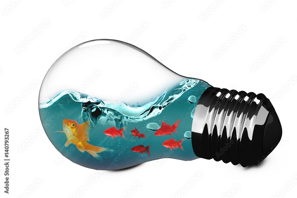 Poster 3d composite image of light bulb with goldfish inside