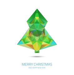 Vector crystal Chrismas tree - hipster modern triangle geometric style card