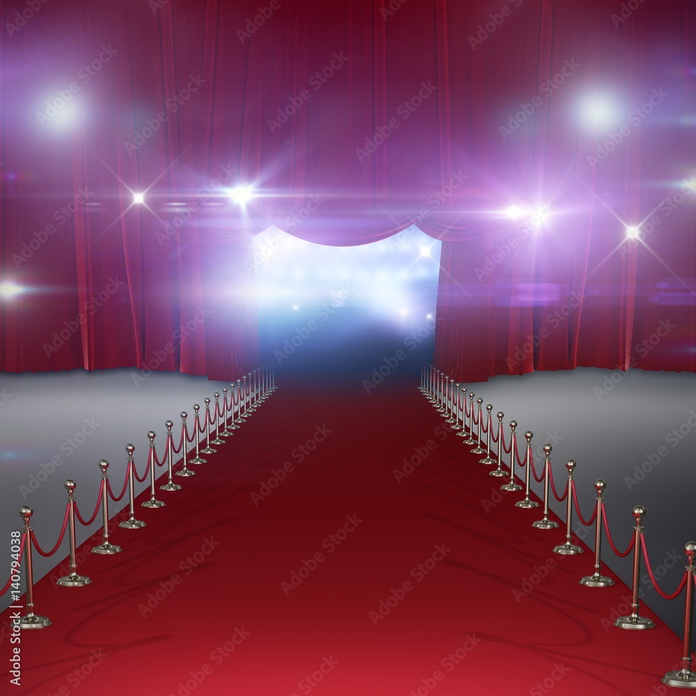 Poster composite image of curtains of red color
