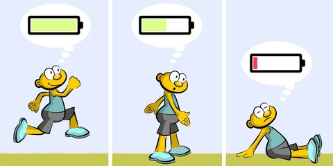 Runner Ebullient and tired. Charged or discharged batterie