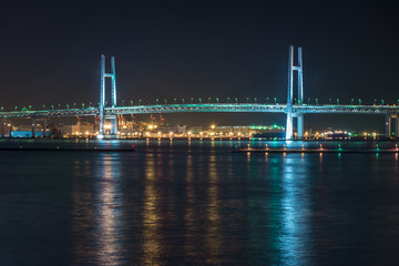 Fototapeta na wymiar Yokohama Bay Bridge at night - 夜の横浜ベイブリッジ