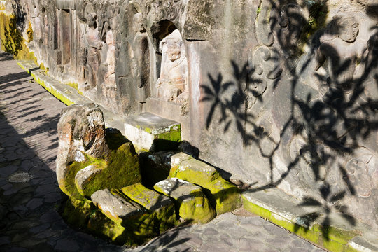 Yeh Pulu - famous bas-relief carved on cliff, about 15th century, Ubud, Bali, Indonesia