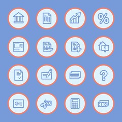 Finance and banking, credit card and cash, atm and rent, tax and mortgage, web vector stock icons