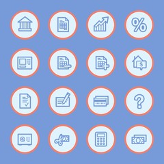Finance and banking, credit card and cash, atm and rent, tax and mortgage, web vector stock icons
