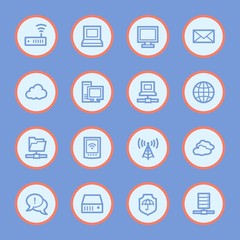 Cloud computing and internet, desktop and laptop, wireless and network, server and folder, icons set