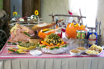 Table with beer snacks