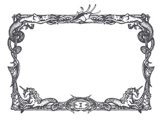 Vintage frame with mermaids and sea horses