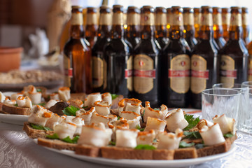 Table with beer snacks