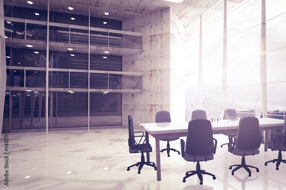 Poster composite image of empty office chairs and table