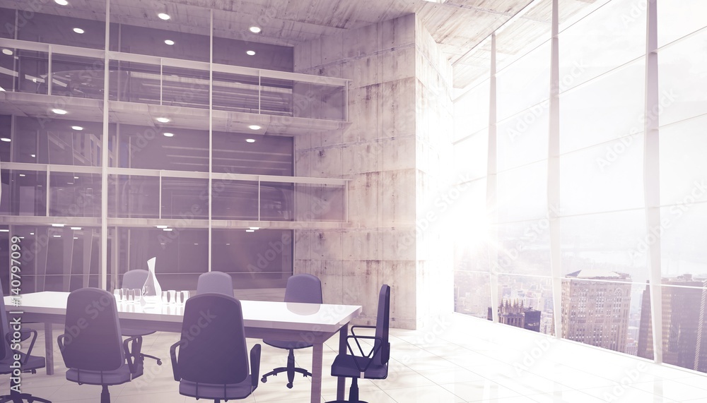Poster composite image of empty office chairs and table