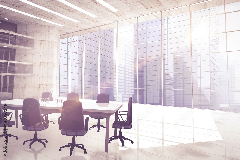 Poster composite image of empty office chairs and table