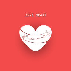 Hug yourself logo.Love yourself logo.Love and Heart Care icon.Embrace heart logo design vector template.Embracing logotype negative space icon.Heart shape and healthcare & medical concept