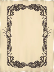 Vector vertical vintage marine frame with mermaids and unicorns