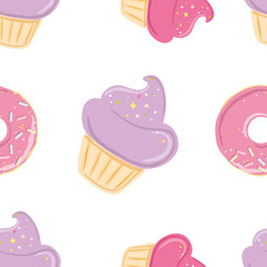 Seamless pattern with pink sweets
