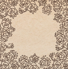 Vintage old paper texture background with floral ornamental frame , scrapbooking victorian style page, hand drawn vector illustration