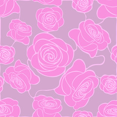 Seamless floral mosaic pattern with pink roses on gray background