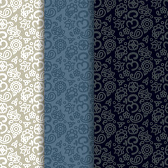 Buddhism paisley seamless pattern set