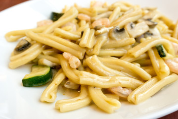 Pasta with Shrimp Dinner Dish on a the table