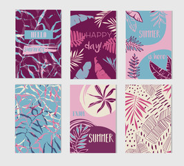 Set of artistic creative summer cards.