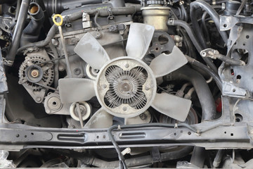 view of old broken car engine