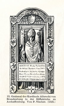 Epitaph for the Cardinal Albert of Brandenburg in Aschaffenburg Basilica by Peter Vischer the Younger (from Meyers Lexikon, 1895, 7/832/833)
