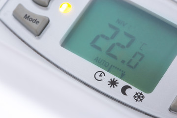 closeup of modern radiator with digital temperature