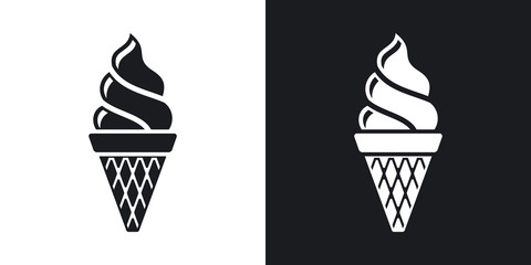 Vector ice cream cone icon. Two-tone version on black and white background