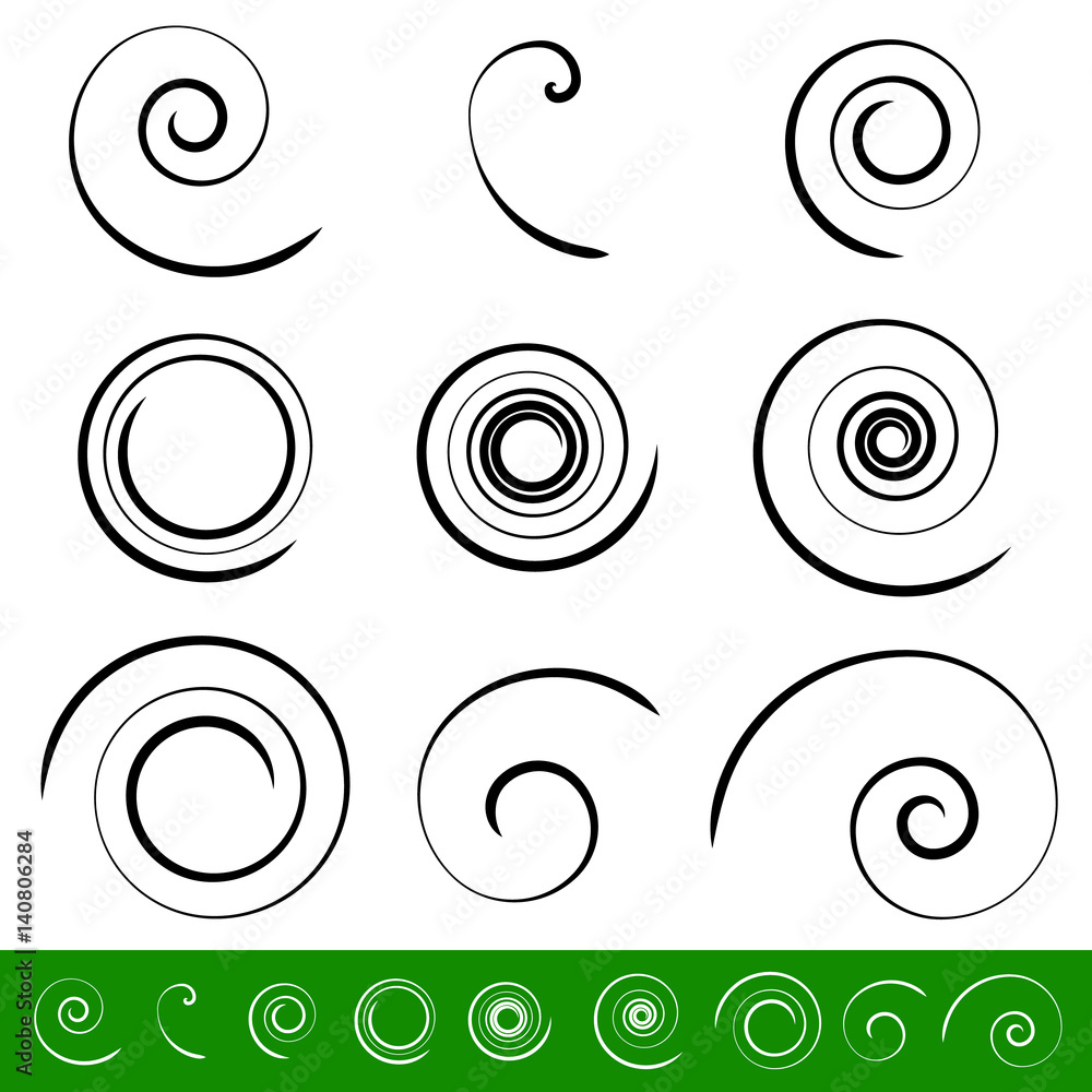 Poster spiral, vortex element set. 9 different circular shapes. spiral set.