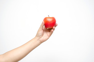 red apple in hand isolate on white background.