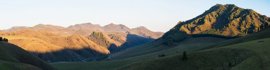 Village landscape panorama in the evening