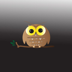 owl on branch in dark night, illustration vector. 