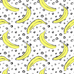 Seamless pattern with bananas on dotted grunge background. Vector illustration