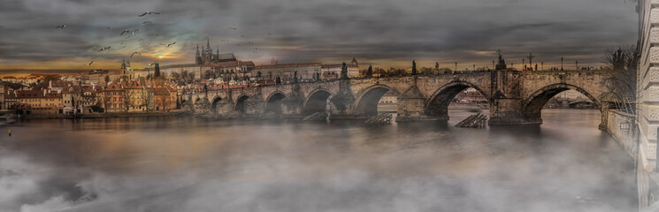 Fototapeta na wymiar Prag Karlsbrücke Panorama Charles Bridge