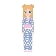 girl japanese doll traditional dress vector illustration eps 10