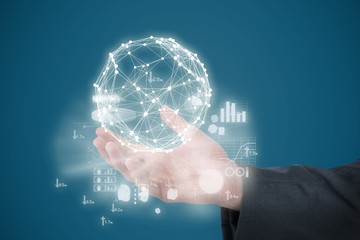Composite image of cropped hand of entrepreneur gesturing
