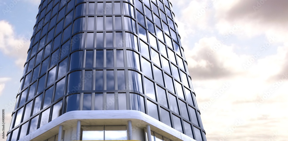 Poster composite image of low angle view of modern building