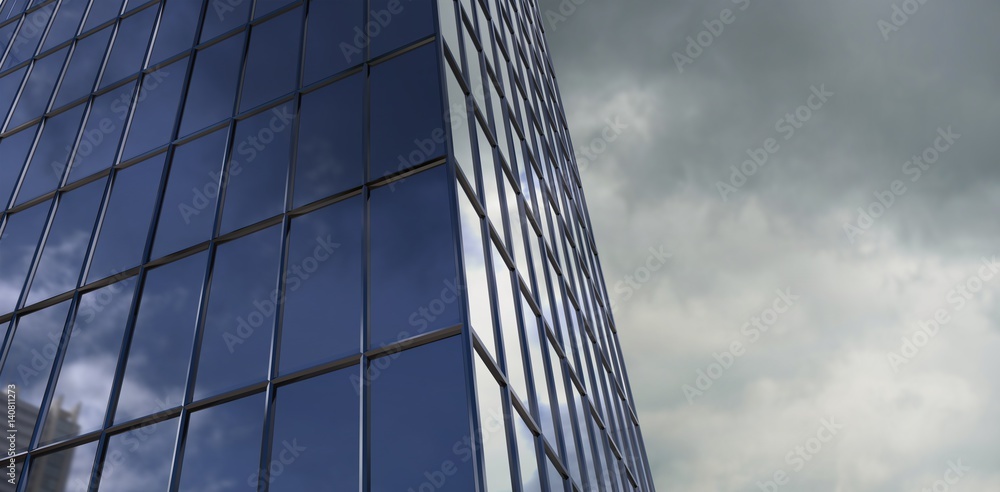 Poster composite image of reflection of sky on modern building