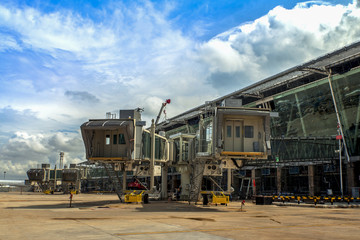 PHUKET, THAILAND - 2015 Oct 20 : The Building aerobridge at Phuket International Airport on July 28, 2012. Phuket Thailand.