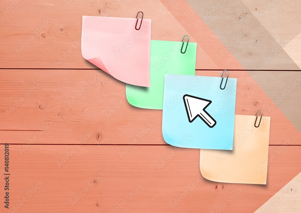 Poster composite image of colored sticky note arrow icon