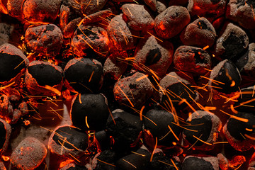 hot coal smoldering with sparks