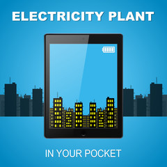 City lights on tablet screen. Electriscity. Full battery.