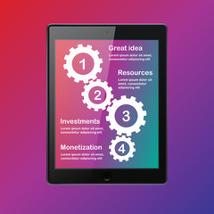 Business concept with 4 options, parts, steps or processes on tablet screen. Vector illustration