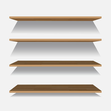 Vector empty wooden shelf isolated on checkered background.