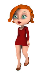 3D Rendering Cartoon Woman on White