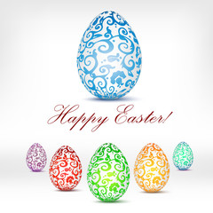 Happy easter design elements. Vector set of color Easter eggs with original pattern
