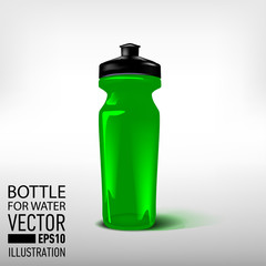 Sport, plastic bottle for water green color. Vector illustration
