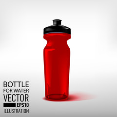 Sport, plastic bottle for water red color. Vector illustration

