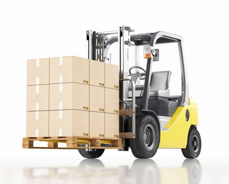 Muletto trasporta pallet con pacchi