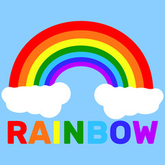 Rainbow on clouds with multicolor text