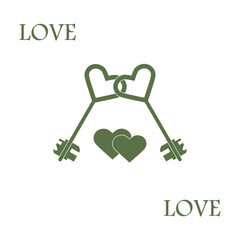 Cute vector illustration of love symbols: heart key icon and two hearts. Romantic collection.